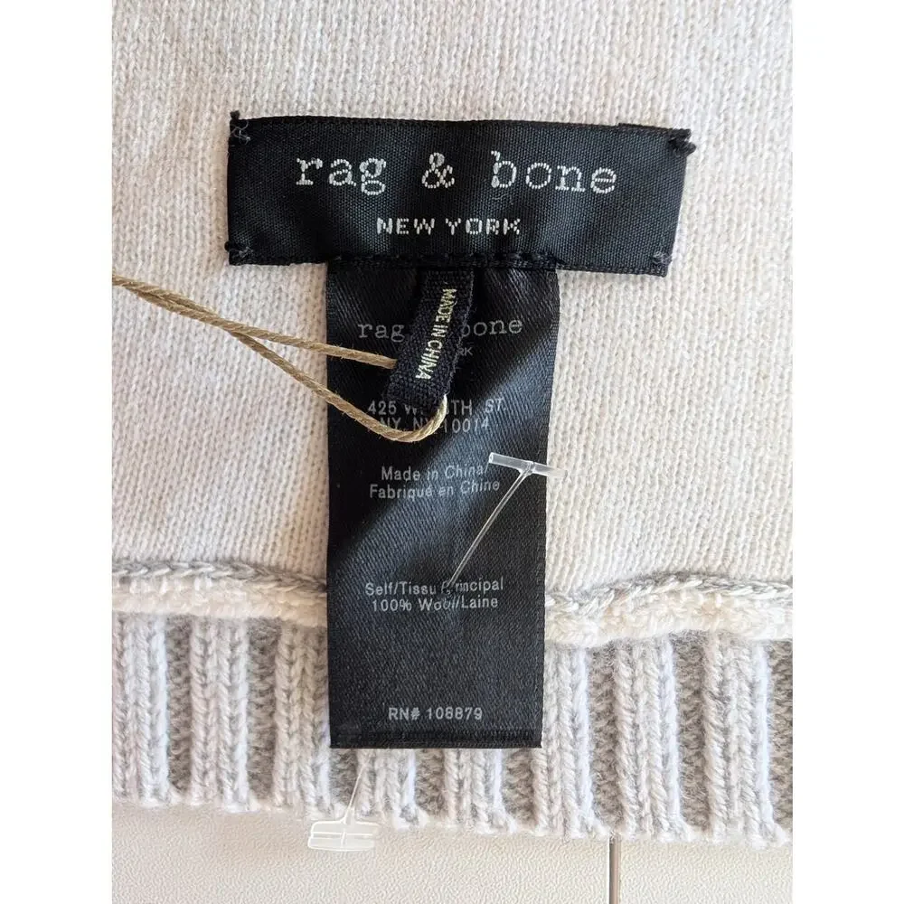 NWT Rag & Bone New York Cable Knit Scarf 100% Wool Ivory Gray $250 MSRP